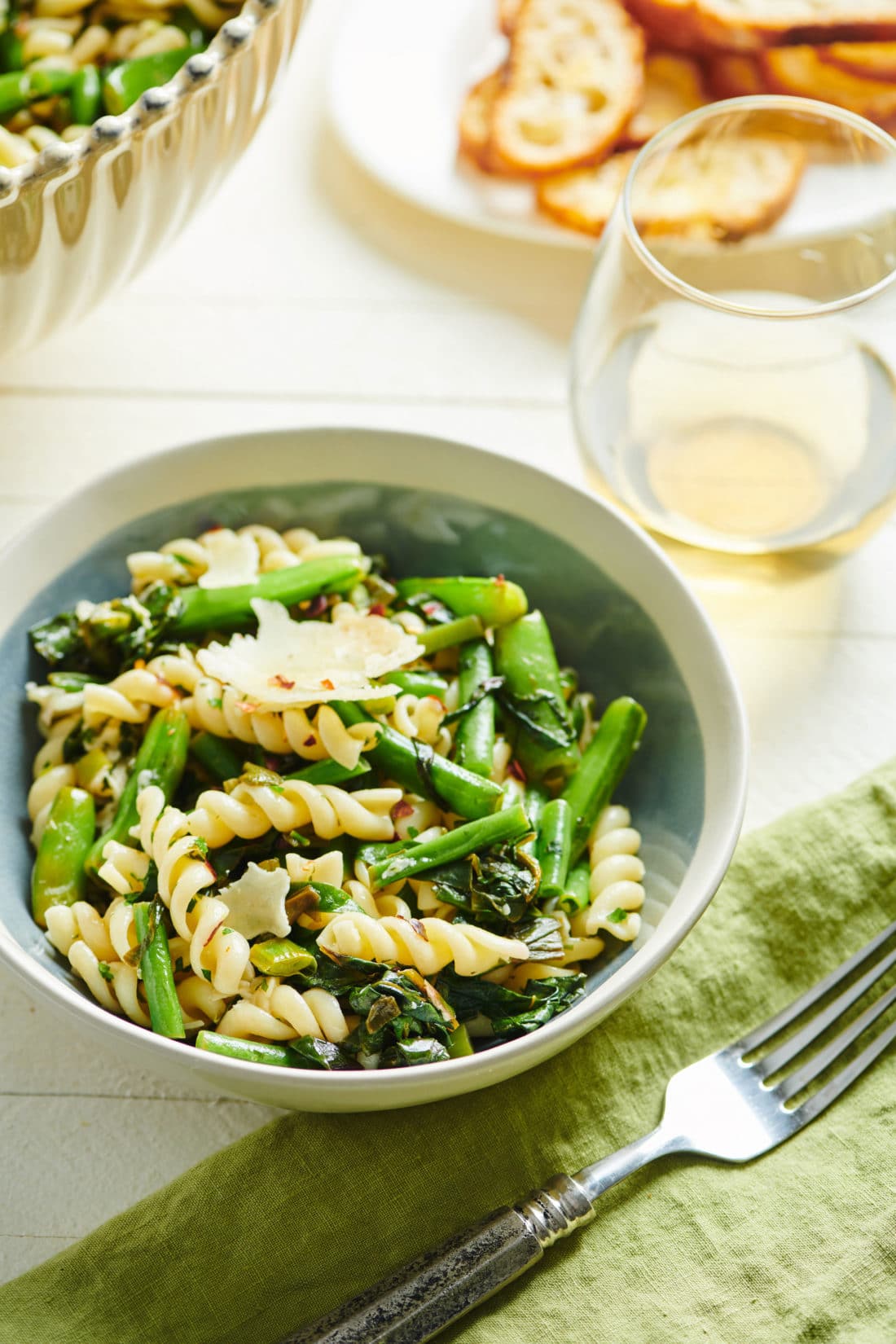Lemony Rotini with Goat Cheese Sauce and Spring Vegetables