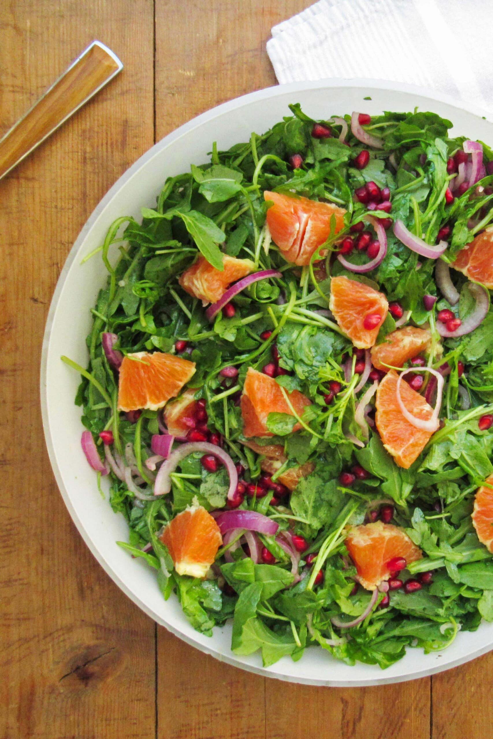 Arugula, Red Onion, Orange and Pomegranate Seed Salad with Lemon Vinaigrette