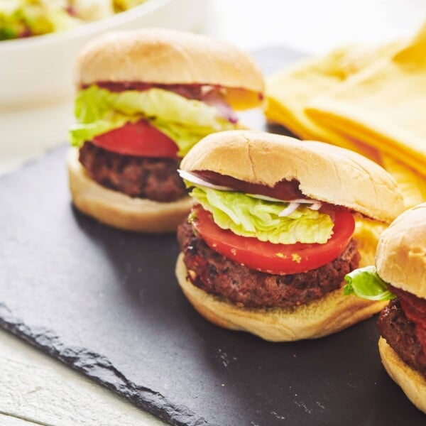 Line of Chipotle Beef Burgers.