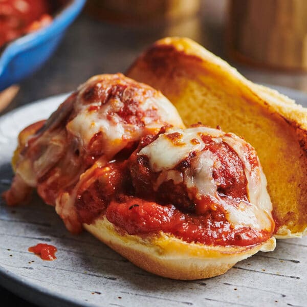 Meatball Sub on a plate.