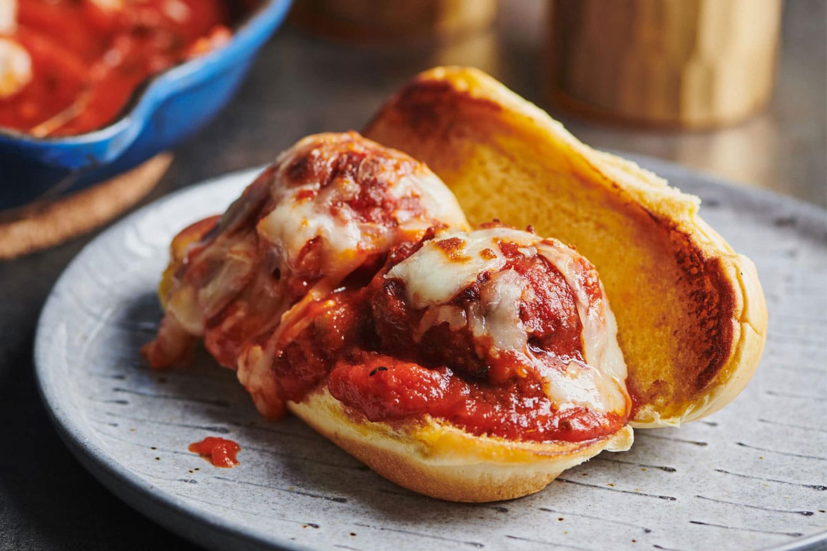 Meatball Sub on a plate.