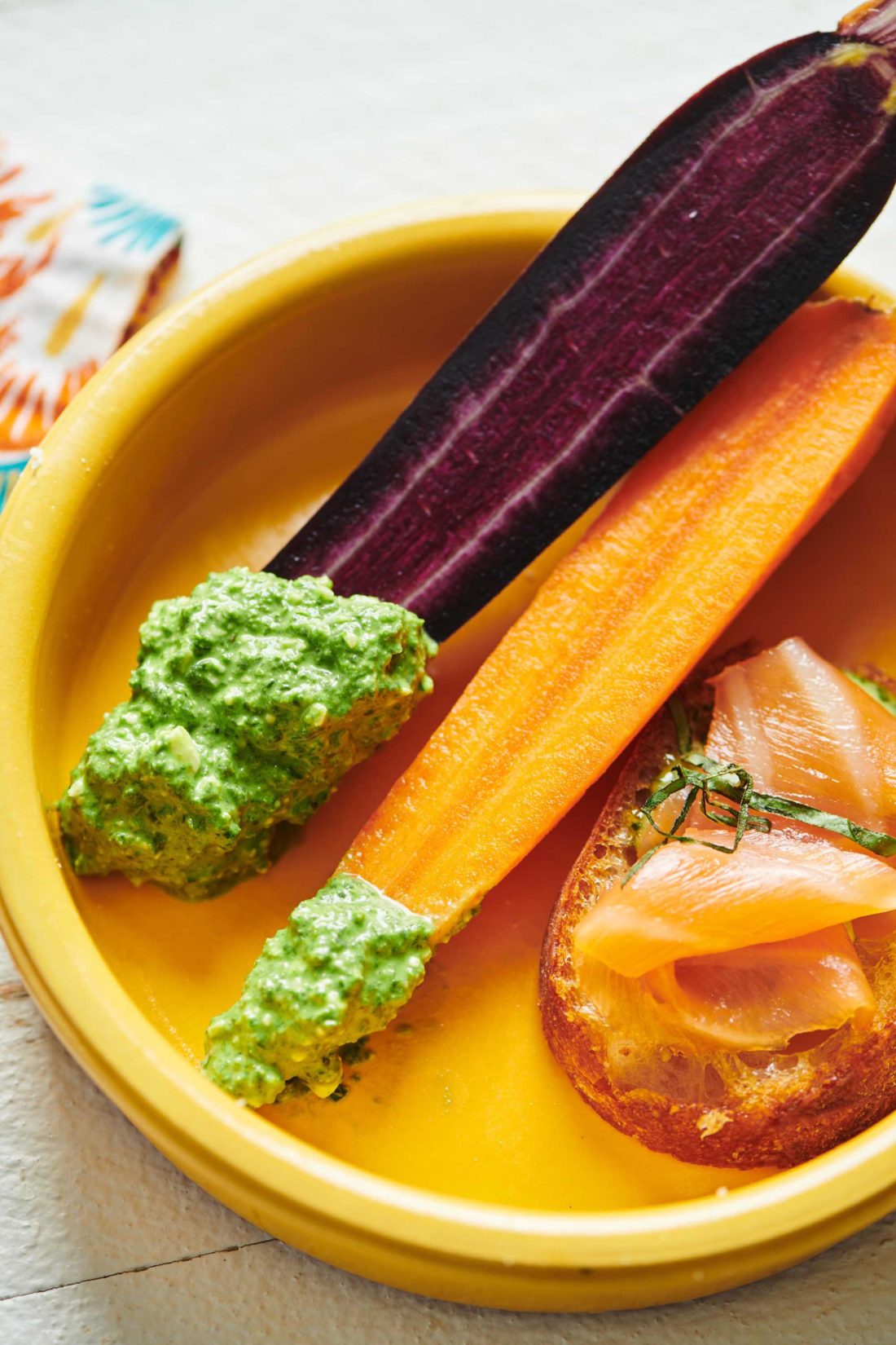 colorful carrots with Parmesan Feta Spinach Dip