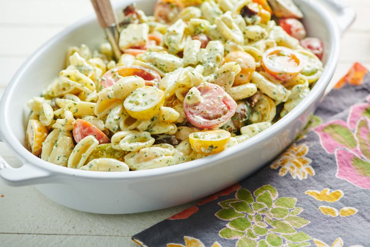 Pasta Salad with Tomatoes, Feta and Herbed Mayonnaise