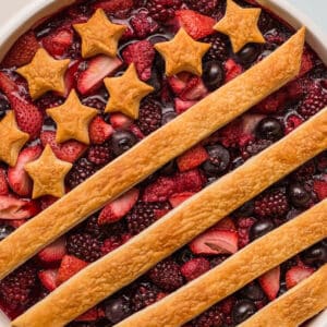 Patriotic Berry Cobbler decorated with a crust of stars and stripes.
