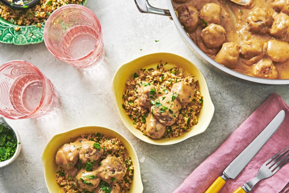 Bowls of Swedish Meatballs over grains.