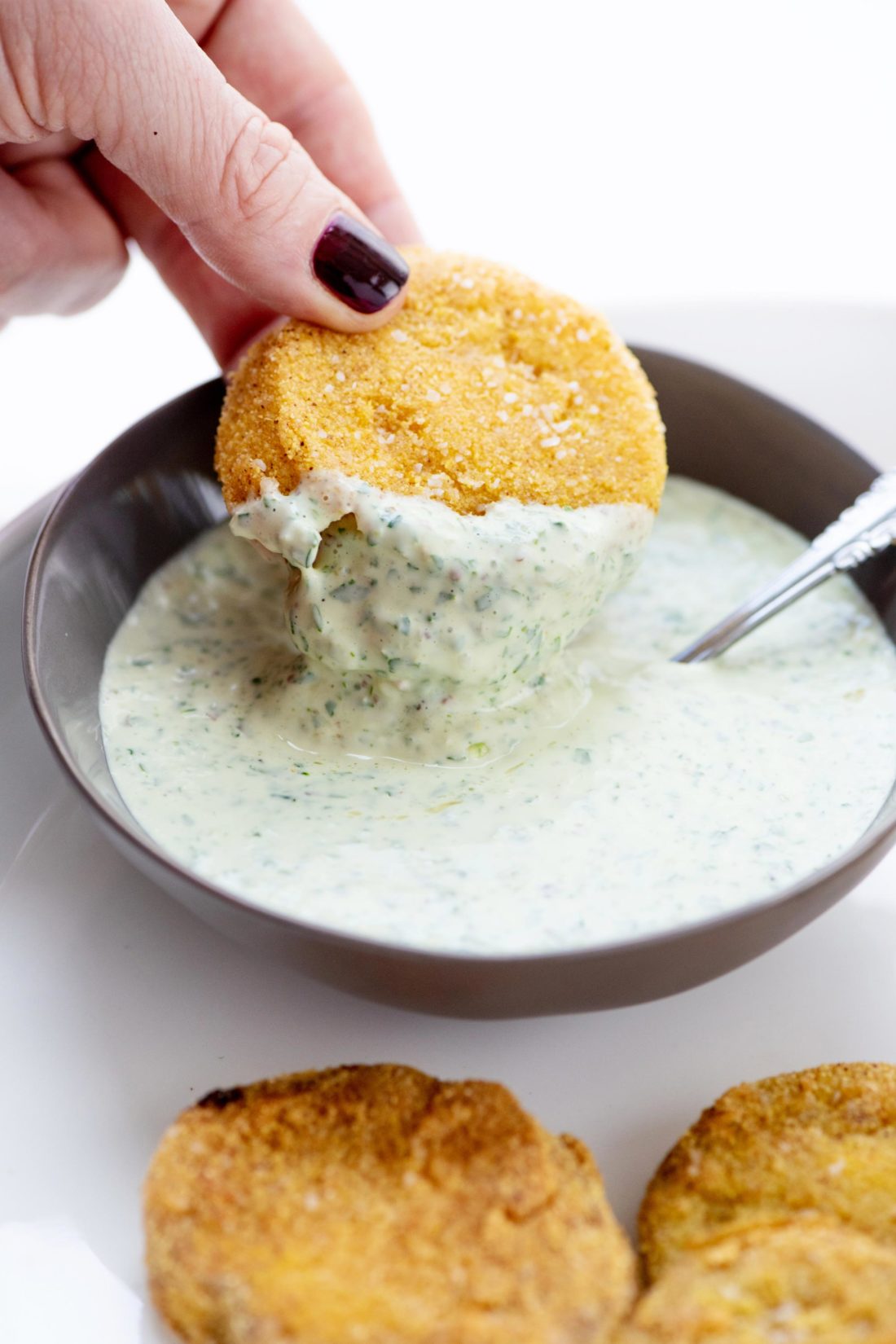 Fried Green Tomatoes with Green Goddess Dressing