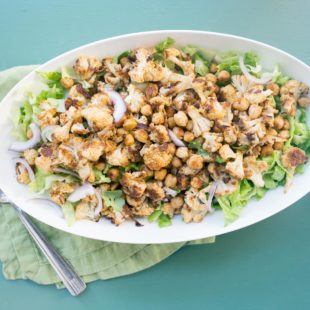 Roasted Cauliflower and Chickpea Salad with Tahini Dressing