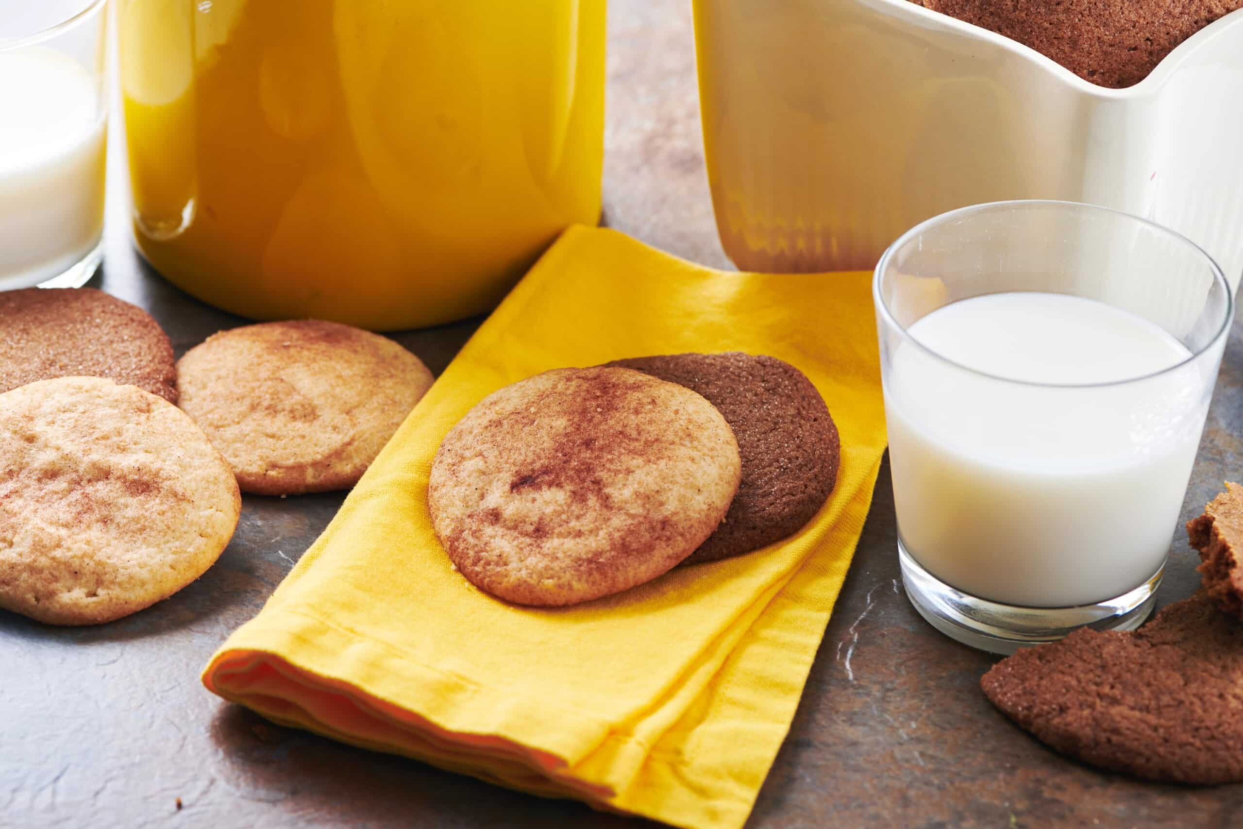 Snickerdoodles on a yellow cloth napkin.