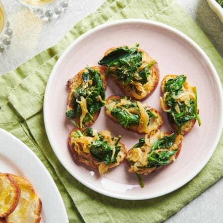 Caramelized Onion and Spinach Crostini