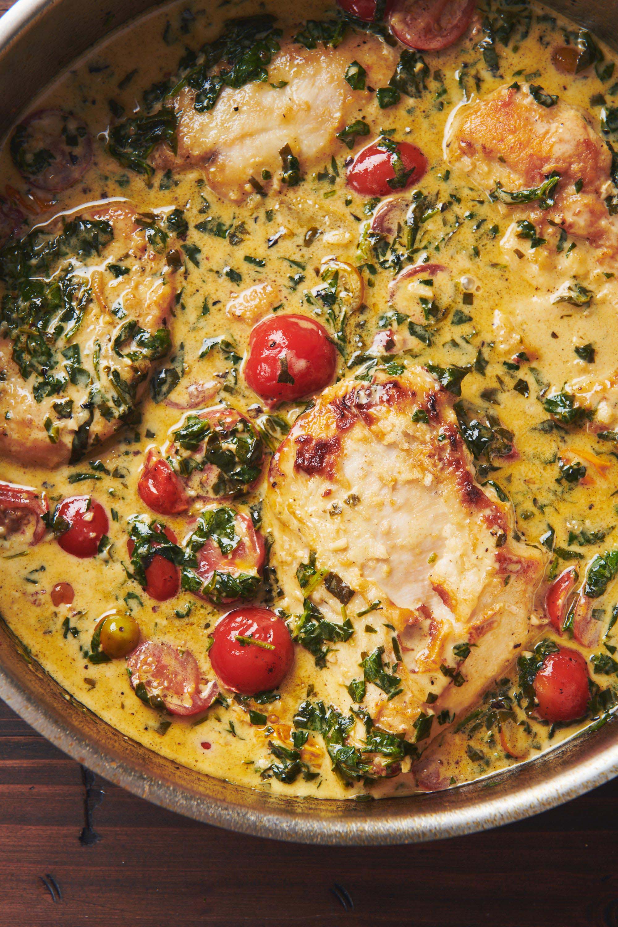 Creamy Tuscan Chicken in a skillet.