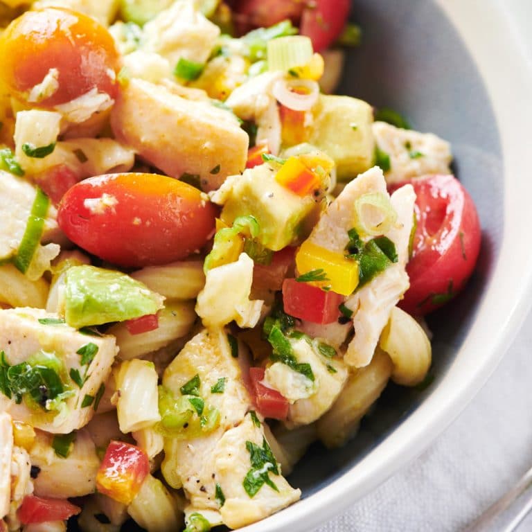 Pasta Salad with Chicken, Avocado and Tomato