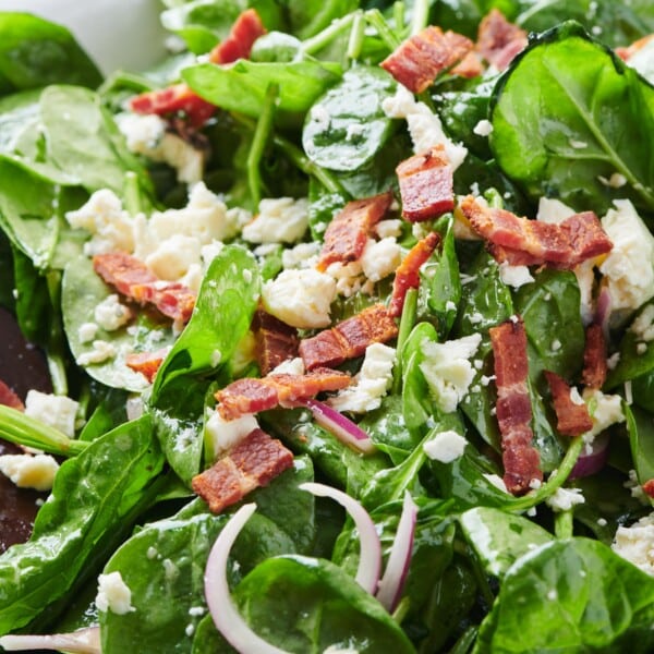 Fully Loaded Spinach Salad with Bacon and Blue Cheese