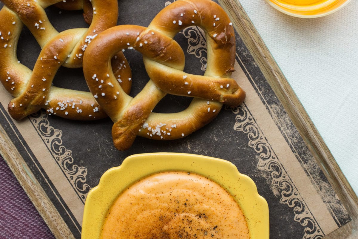 Cheese Beer Dip with Hot Pretzels