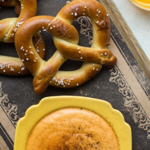Cheese Beer Dip with Hot Pretzels