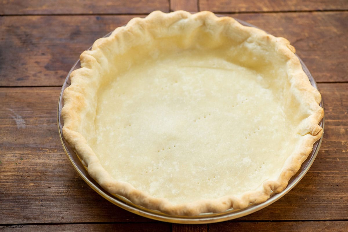 Baked pie crust in pie plate.