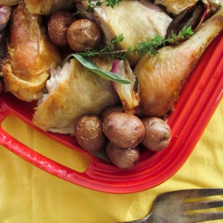 Garlicky Roast Chicken with Shallots and Potatoes