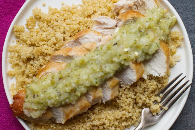 Pan-Seared Chicken Breasts with Roasted Tomatillo Salsa