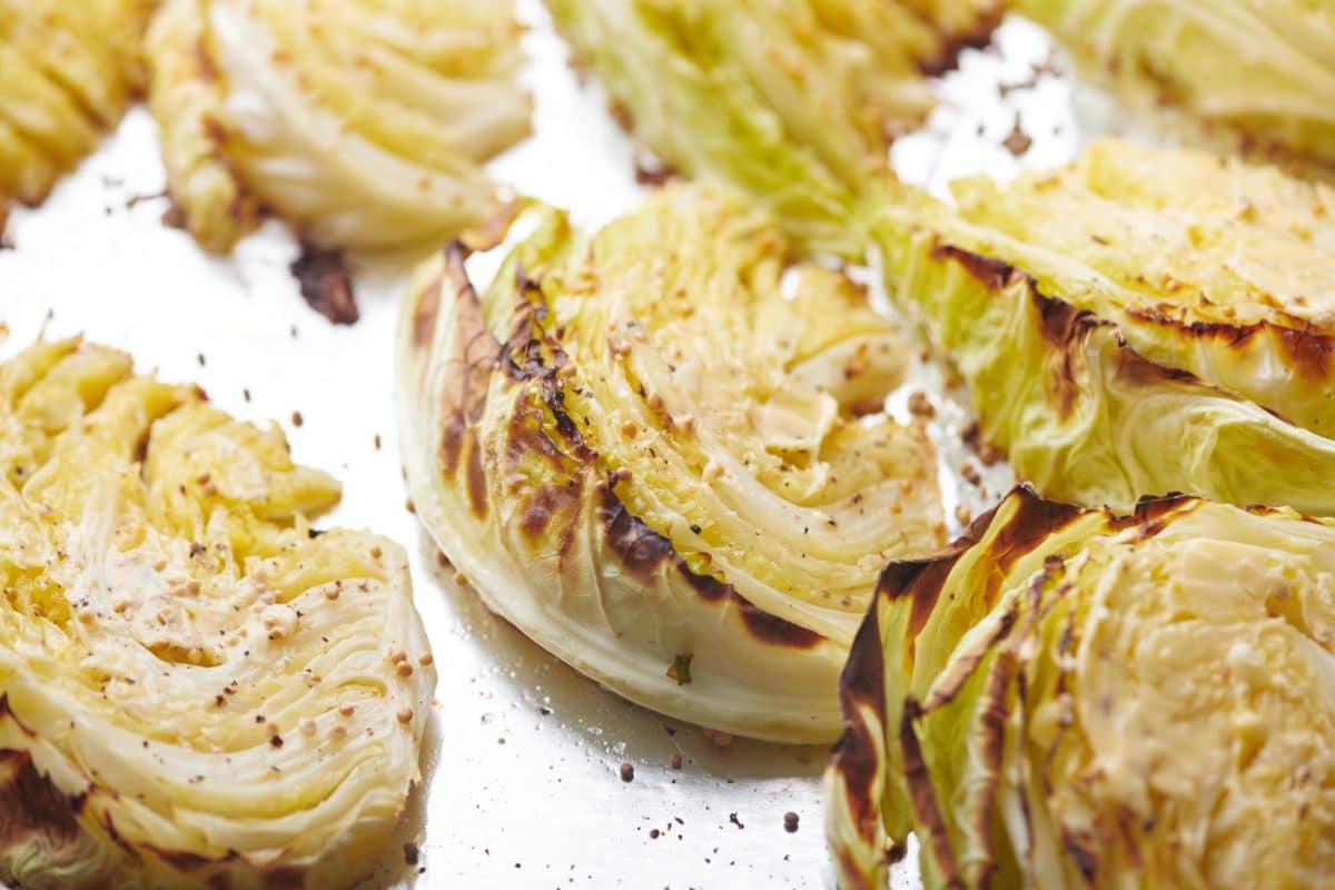 Roasted Cabbage Wedges on a baking sheet.