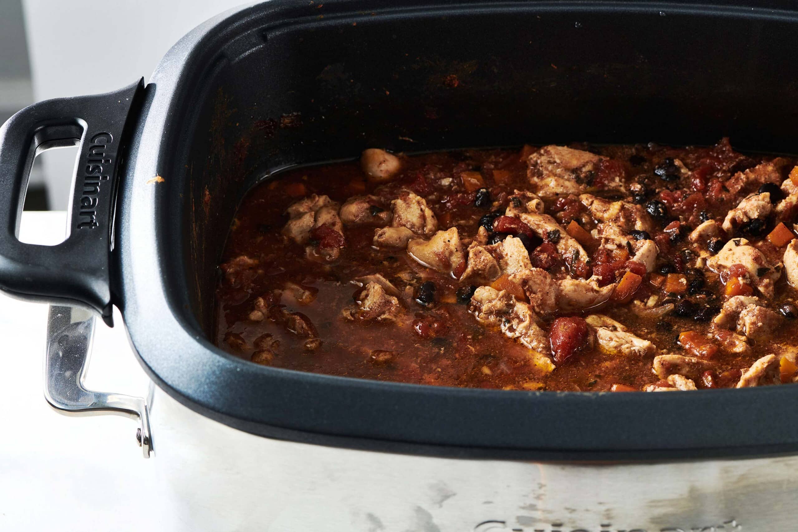 Chicken Chili in a crock pot.