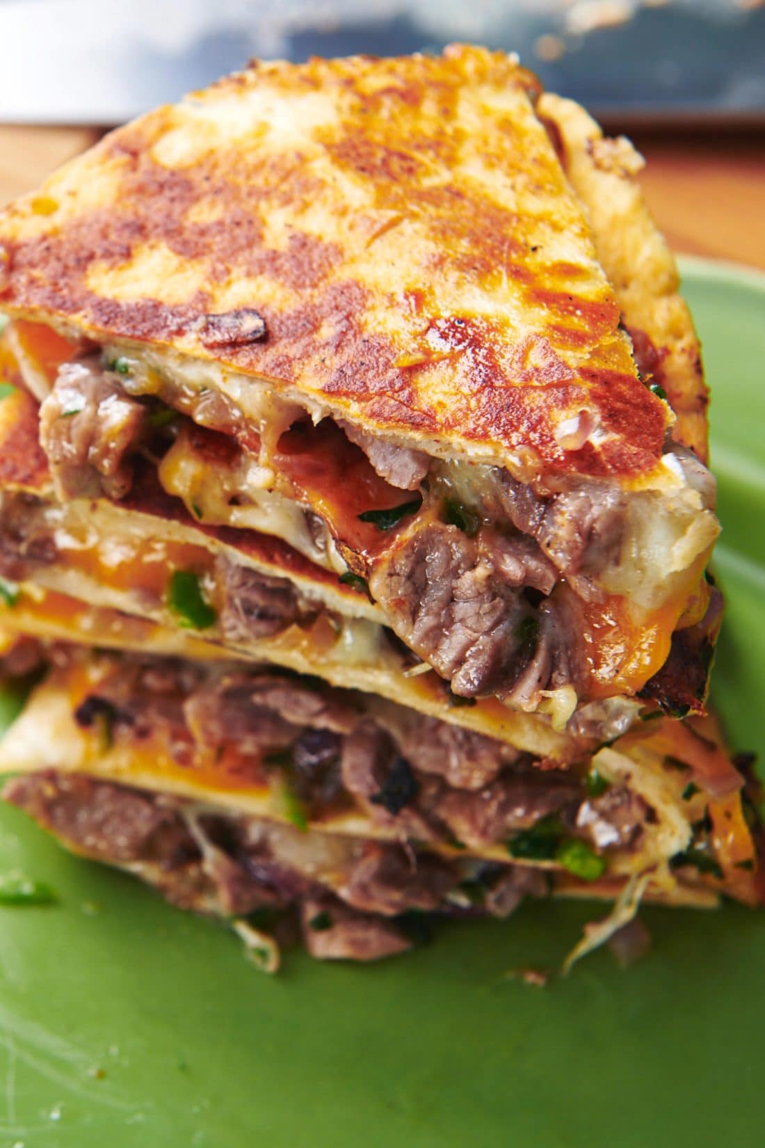 Stack of Steak and Cheese Quesadillas.