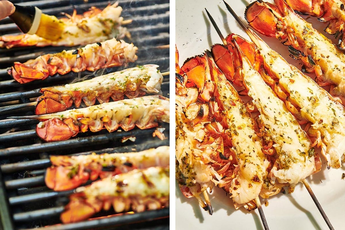 Grilling and serving lobster tails.