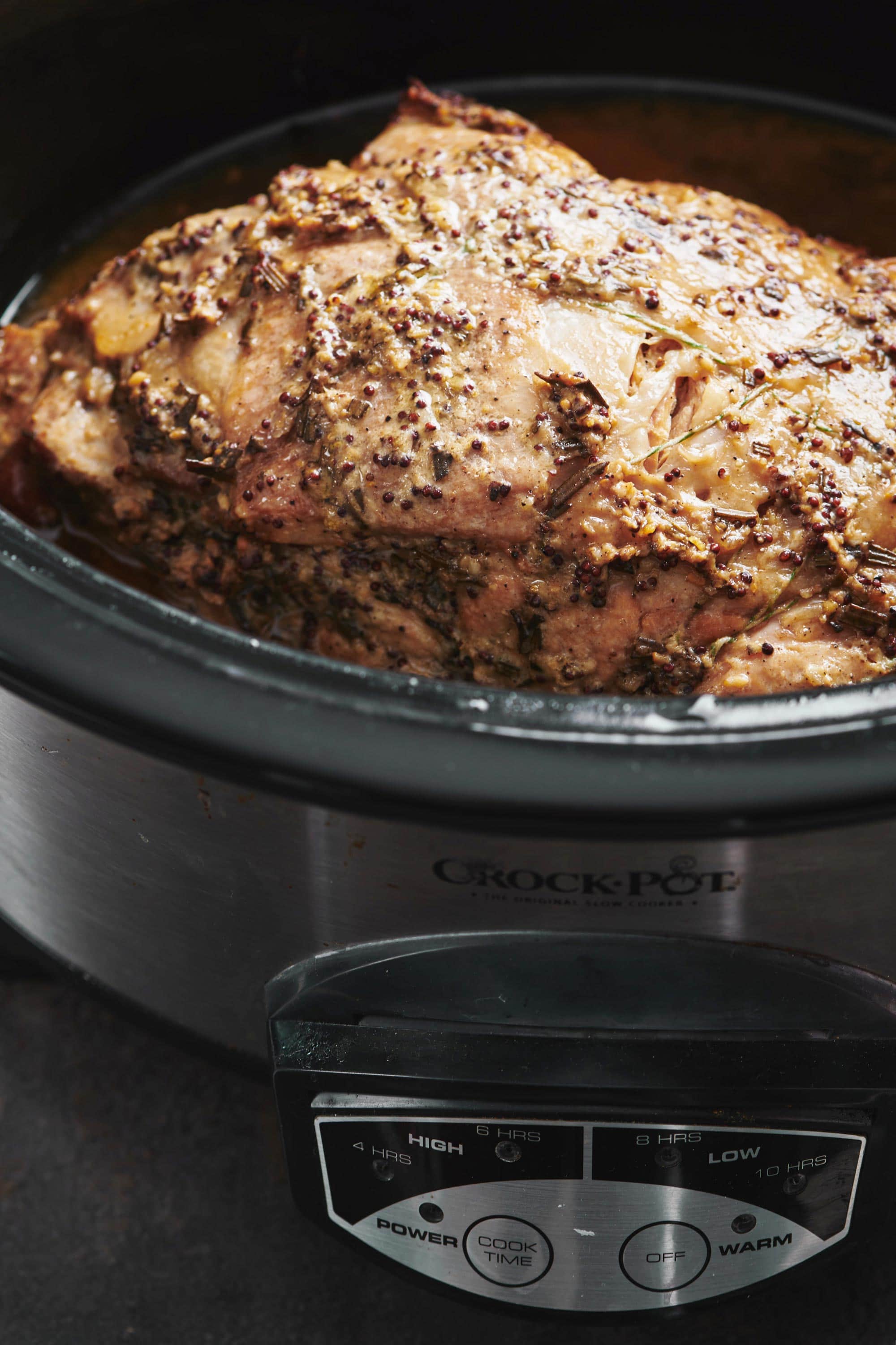 Pork Butt with Brown Sugar, Garlic and Herbs in a Crock Pot.