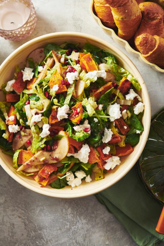 Green Salad with Roasted Butternut Squash, Pears, and Goat Cheese