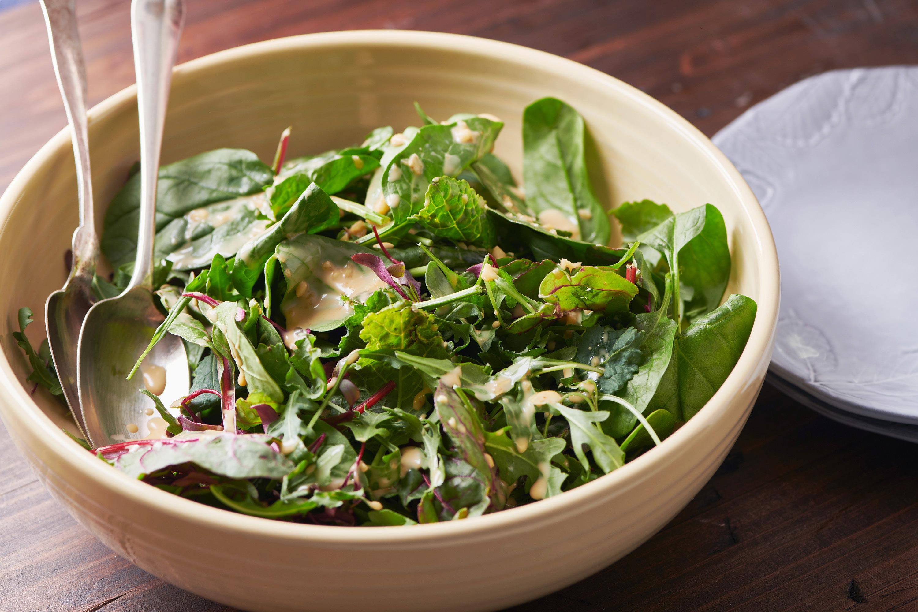 Mixed Green Salad With Creamy Sesame Dressing The Mom