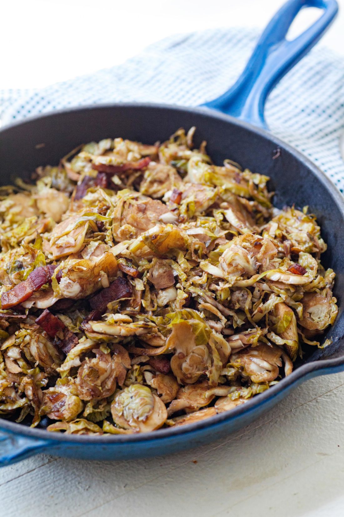 Balsamic Glazed Shredded Brussels Sprouts with Bacon