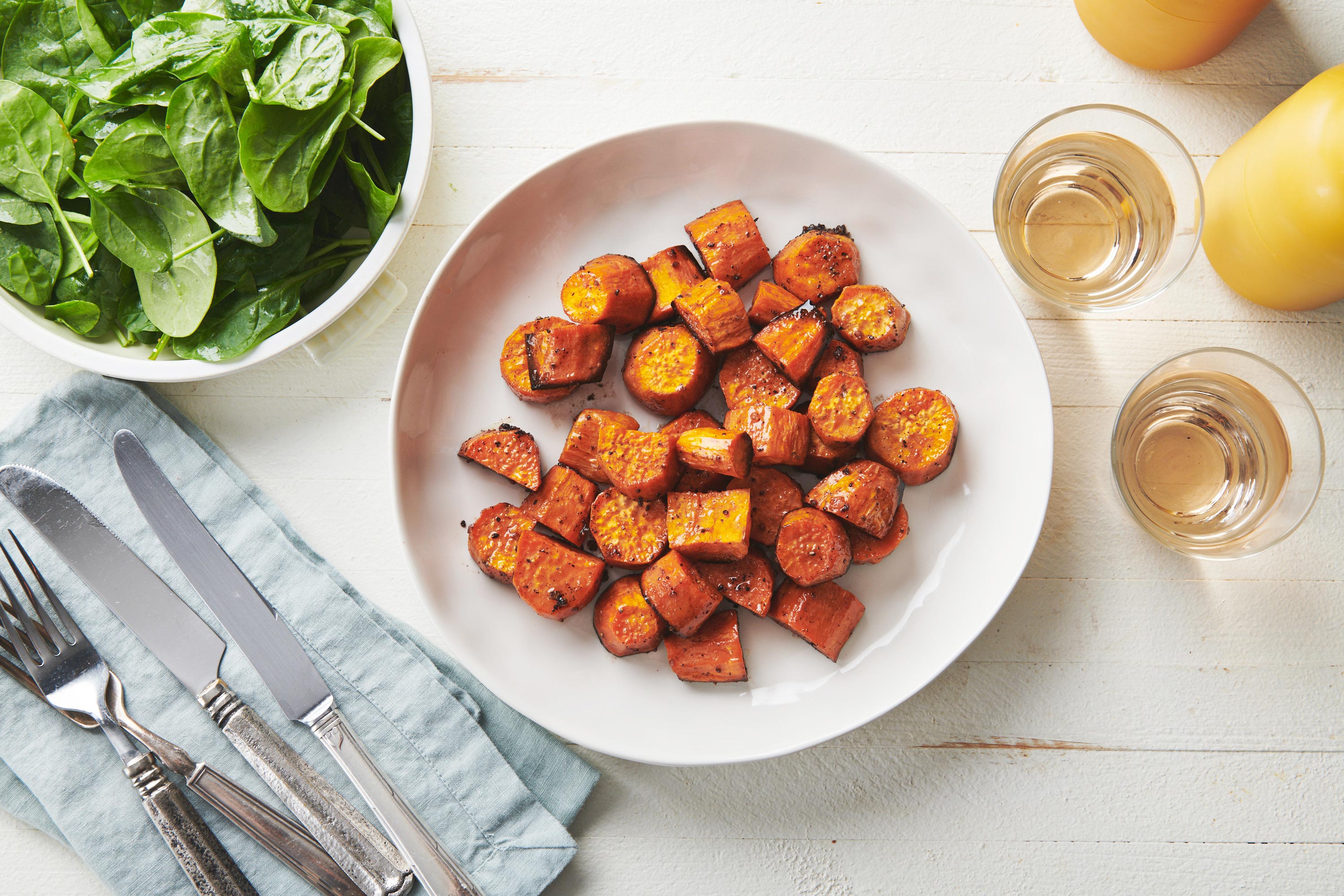 White plate with Butter-Roasted Sweet Potatoes