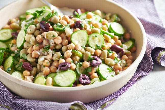 Bowl of chickpea and fava bean salad