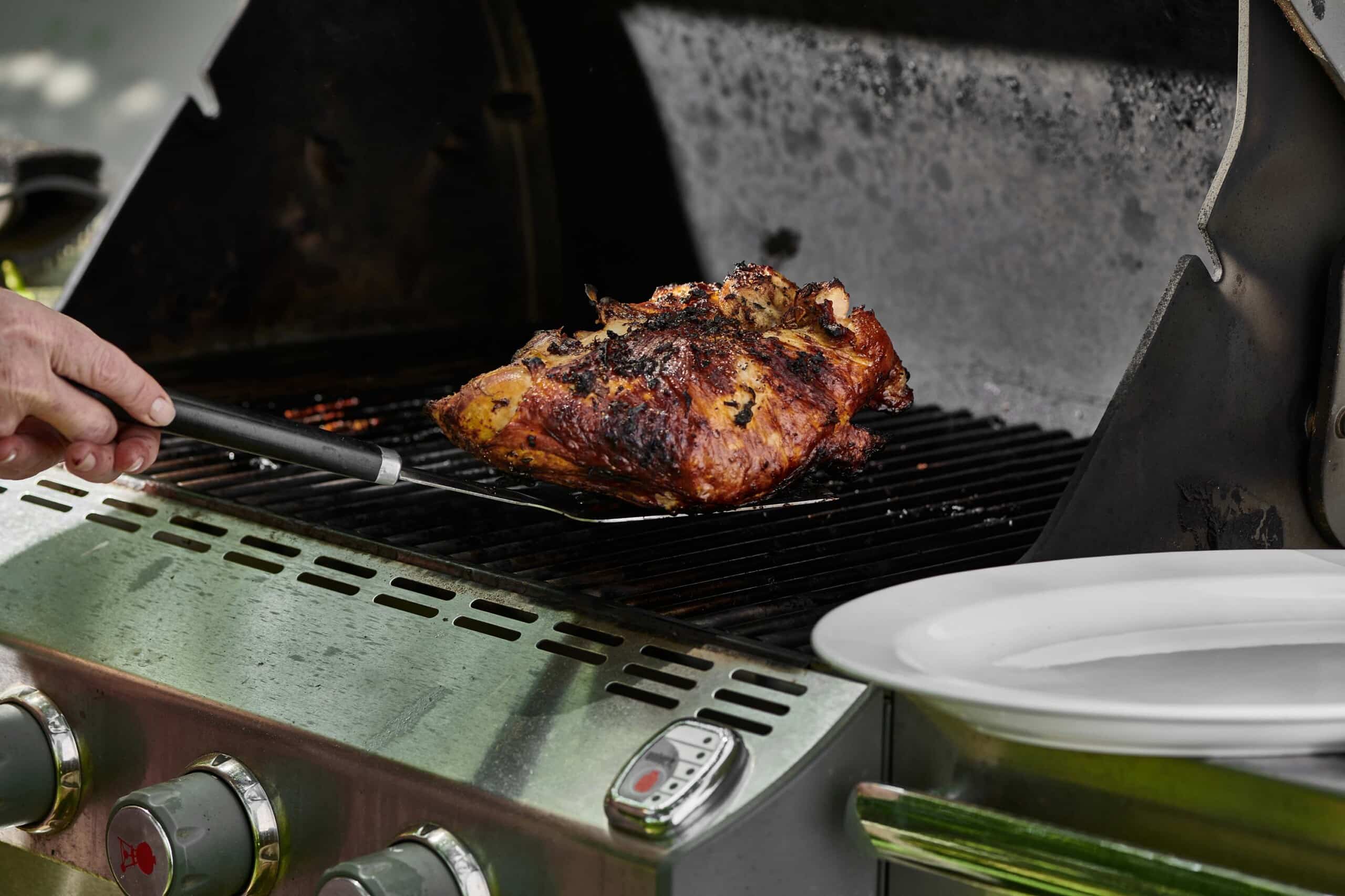 Split Turkey Breast on a grill.