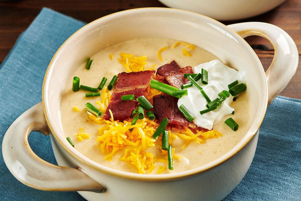 Loaded Baked Potato Soup in bowl.