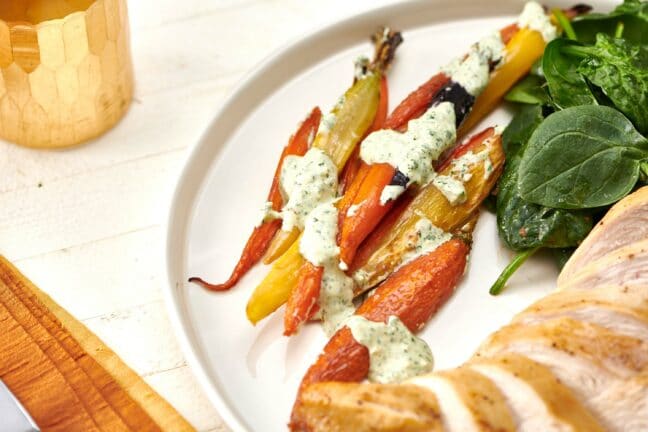Roasted Carrots with Creamy Cilantro Sauce