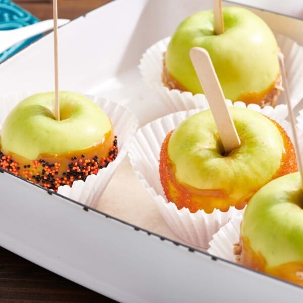 Caramel Apples in white muffin liners.