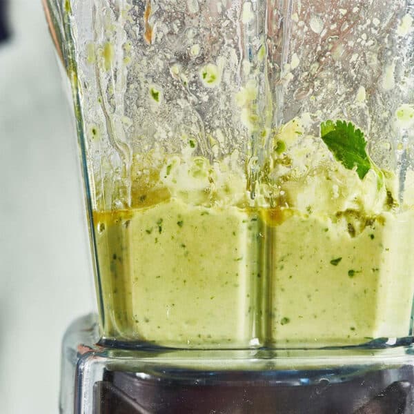 Making avocado dressing in the blender.