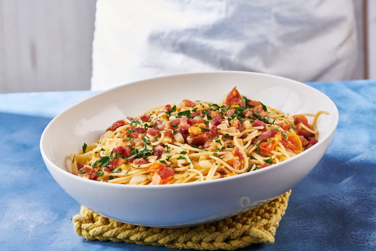 Pancetta Pasta with Tomatoes