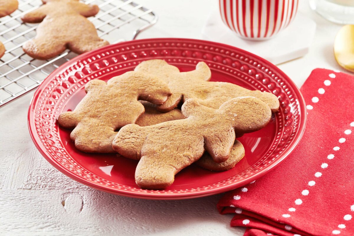 Gingerbread Cookies on a red plate.