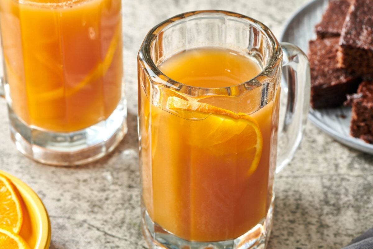 Mulled Cider with a slice of orange.