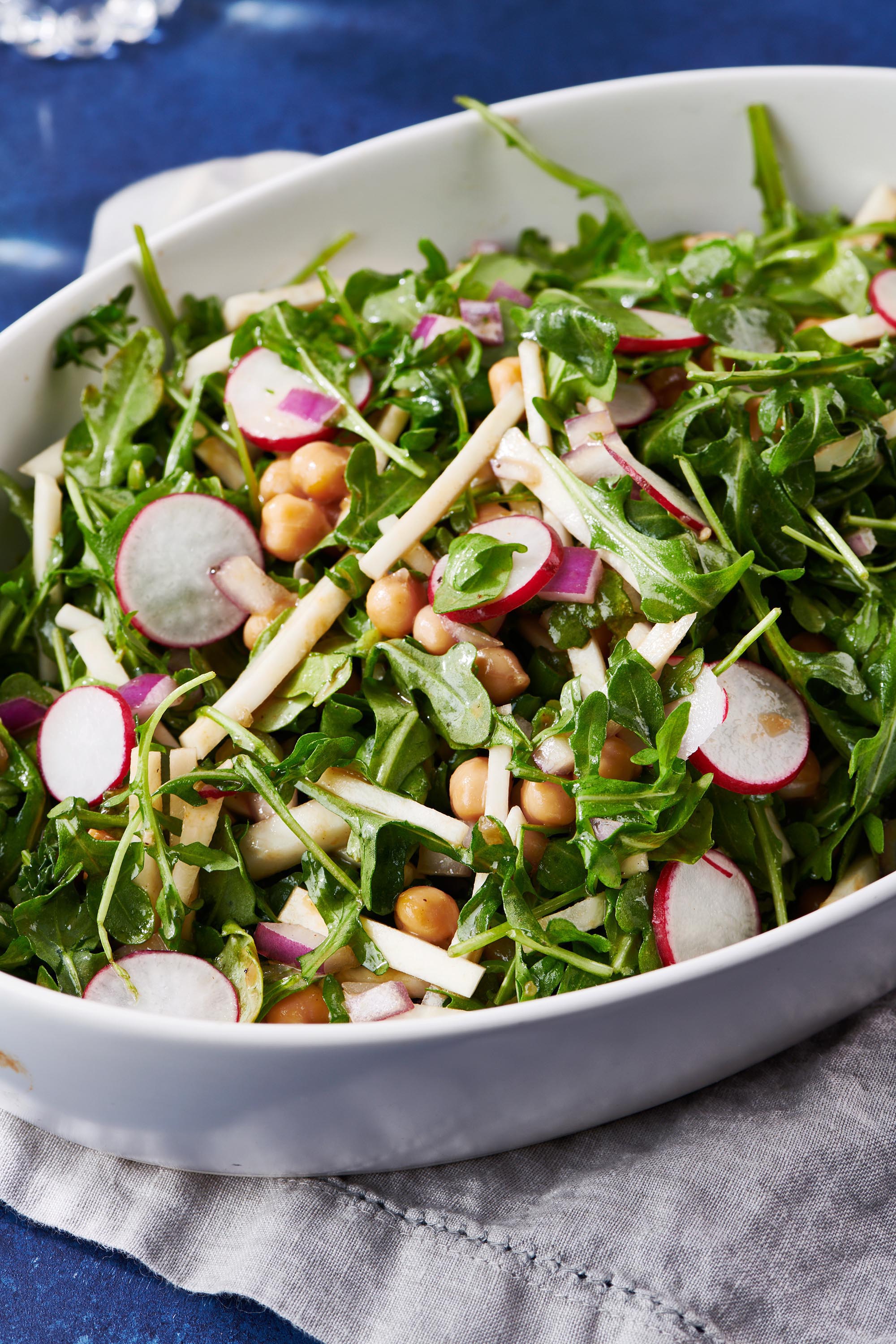 Winter Salad with radishes, chickpeas, and red onion.