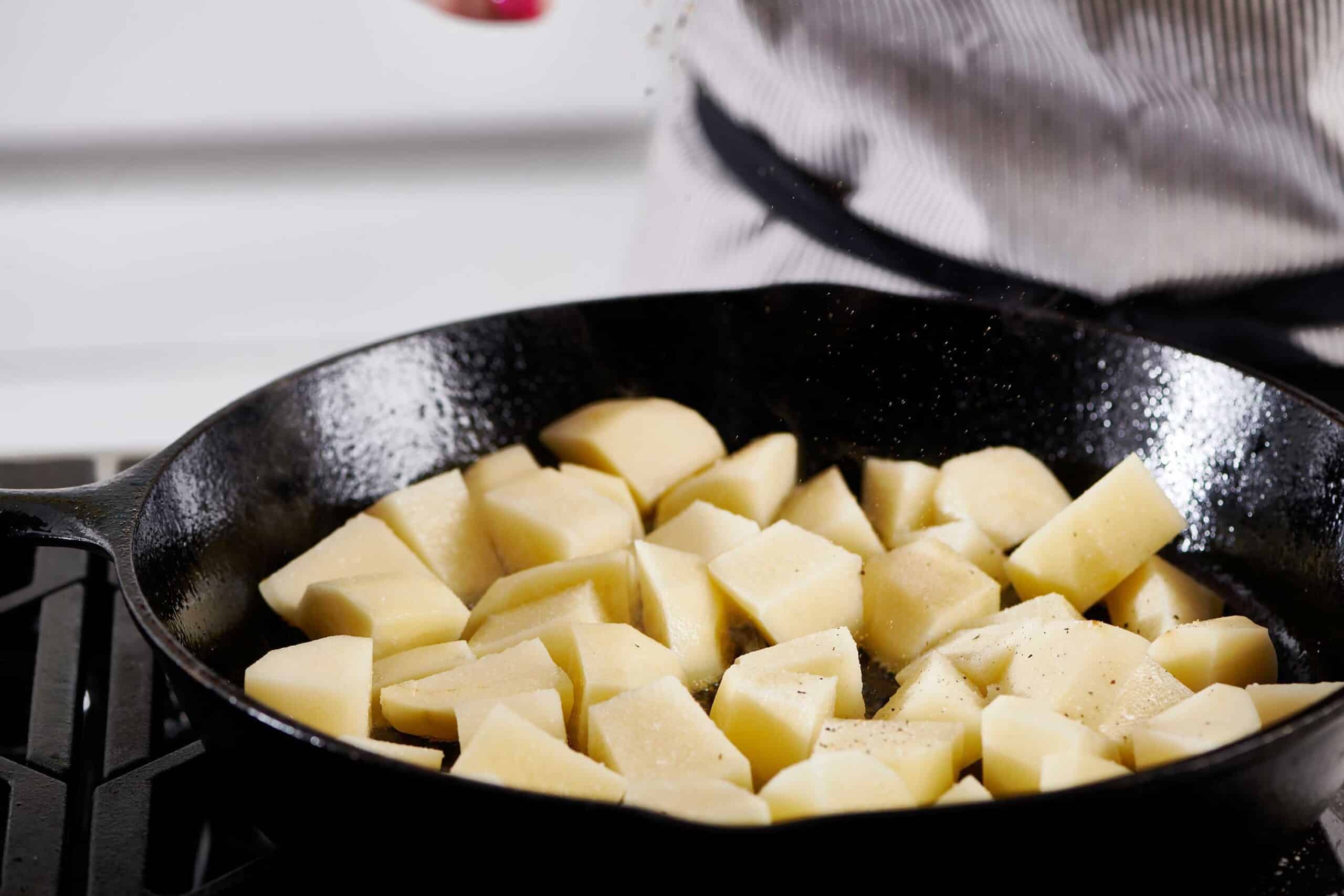 Potatoes in cast iron skillet