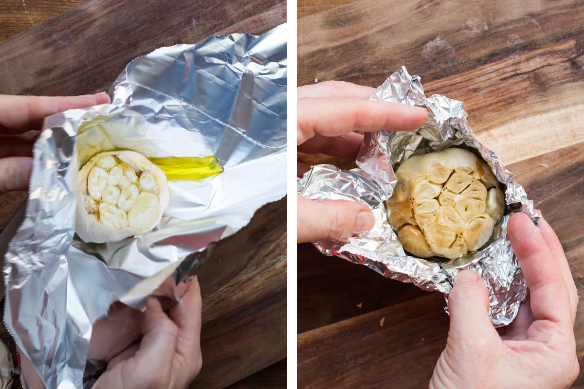 Roasting garlic wrapped in foil