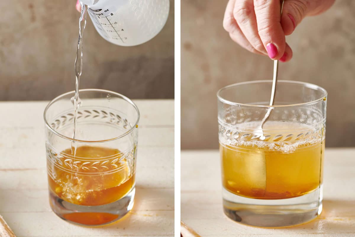 Pouring water and stirring a hot toddy.