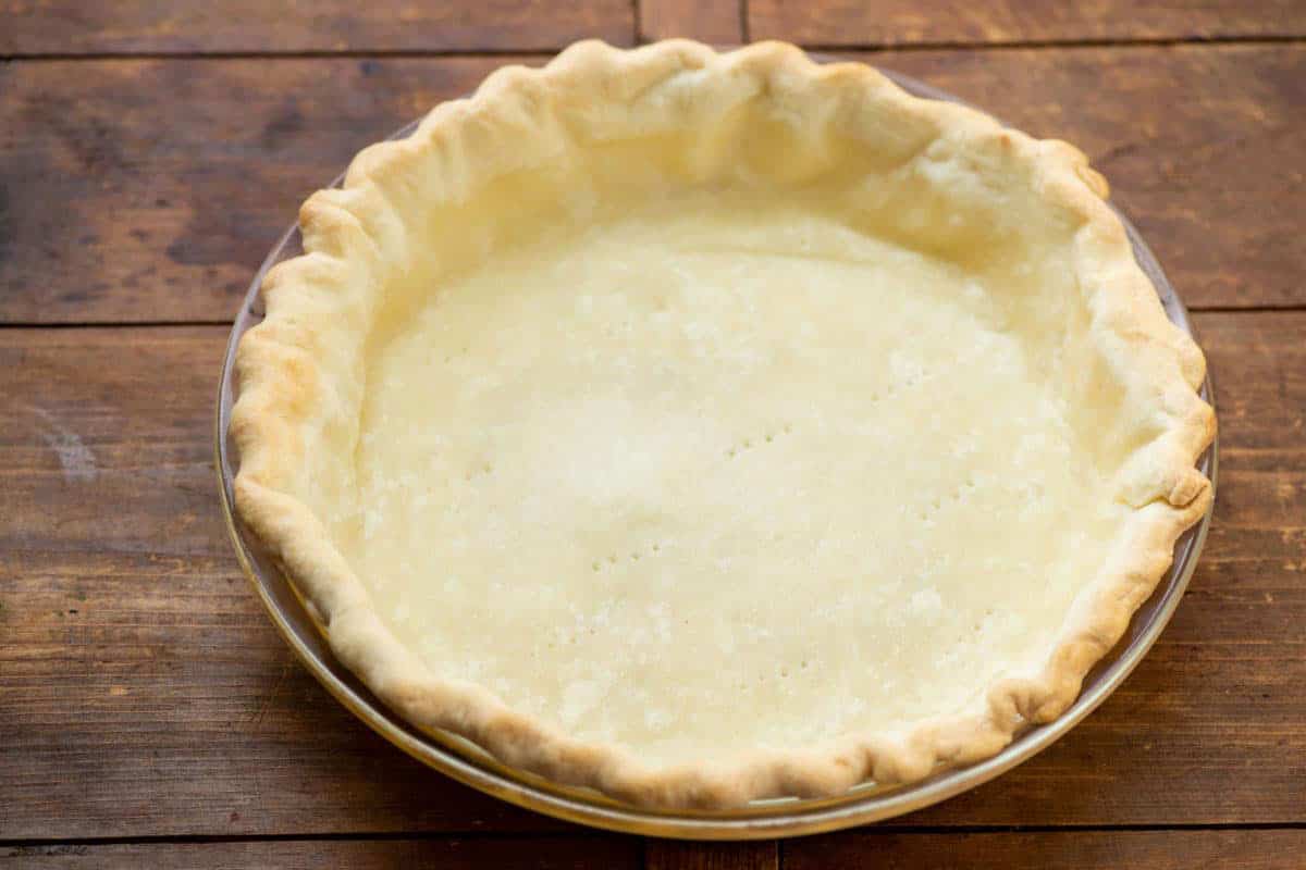 Baked pie crust in pie plate.