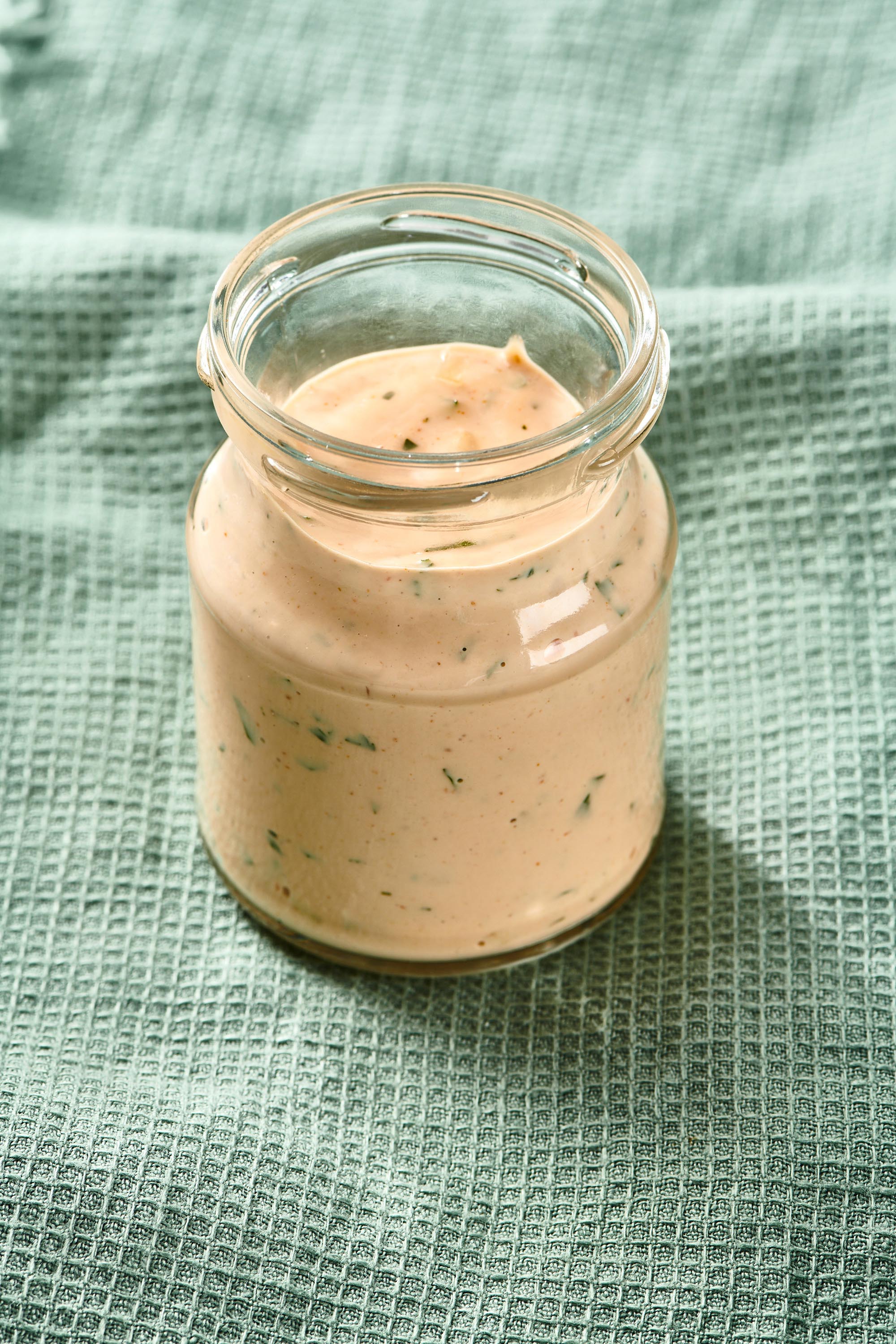 Remoulade Sauce in a small, glass jar.