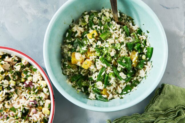 Two bowls of Spring Vegetable and Rice Salad.