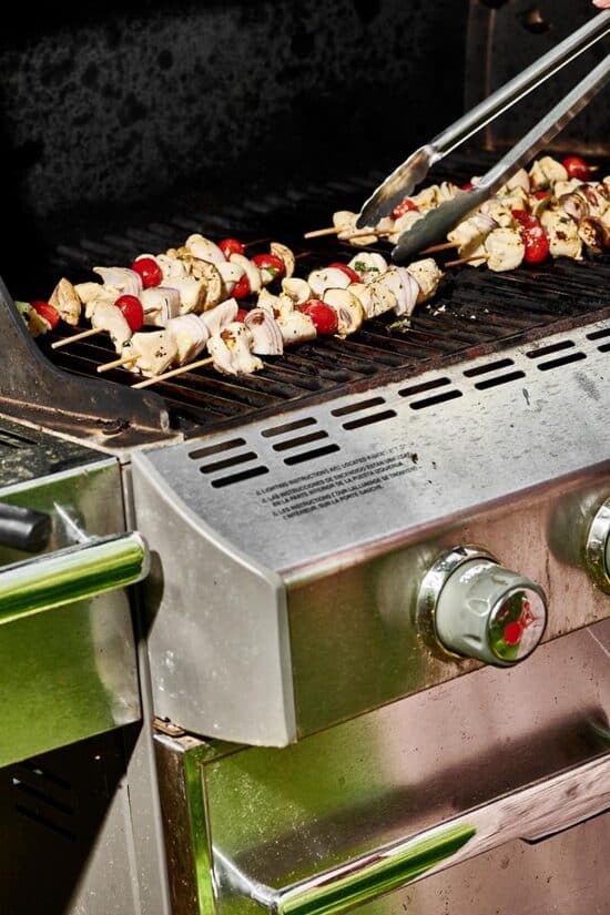 Grilled Chicken Kabobs with Vegetables on a grill.