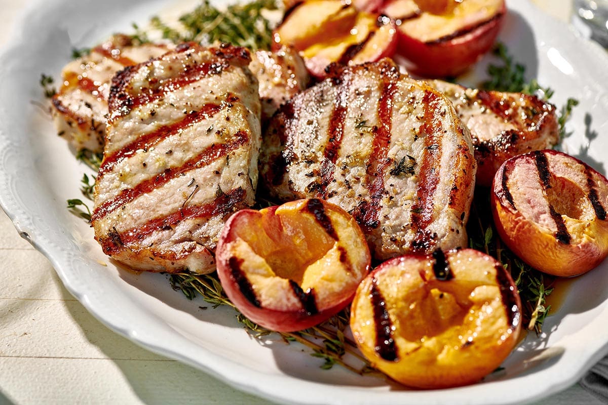 Grilled Pork Chops with Peaches