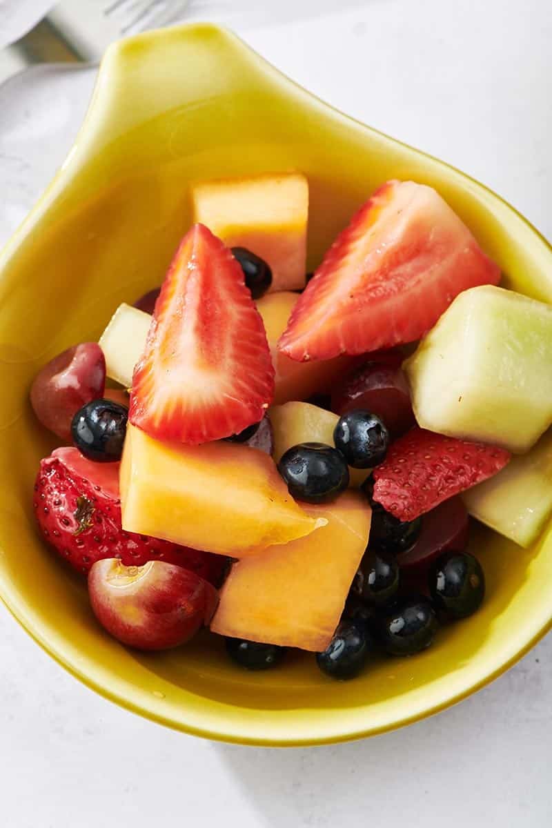 Small bowl of colorful fruit salad.