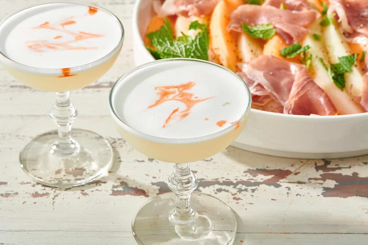 Pisco Sour with Prosciutto and Melon